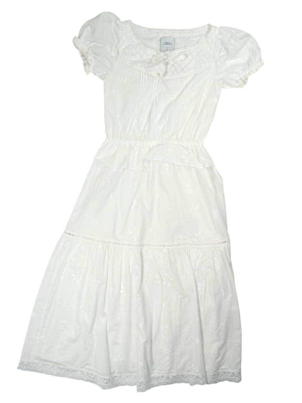 Fabrique Lou Menais Elise Lace Embroidered Puff Sleeve Dress in White